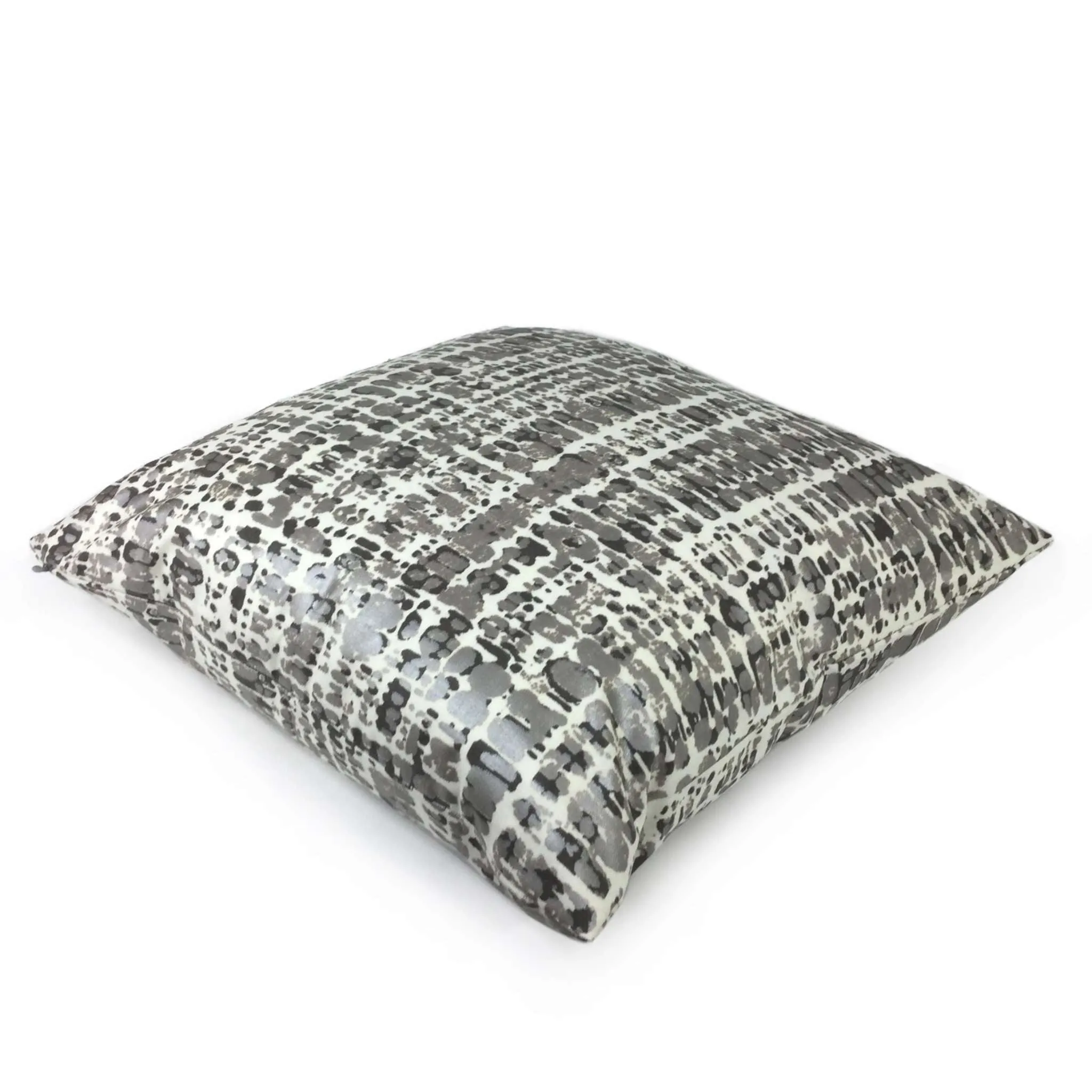 Metallic Silver Gray Cream Paint Splatter Abstract Pillow Cover