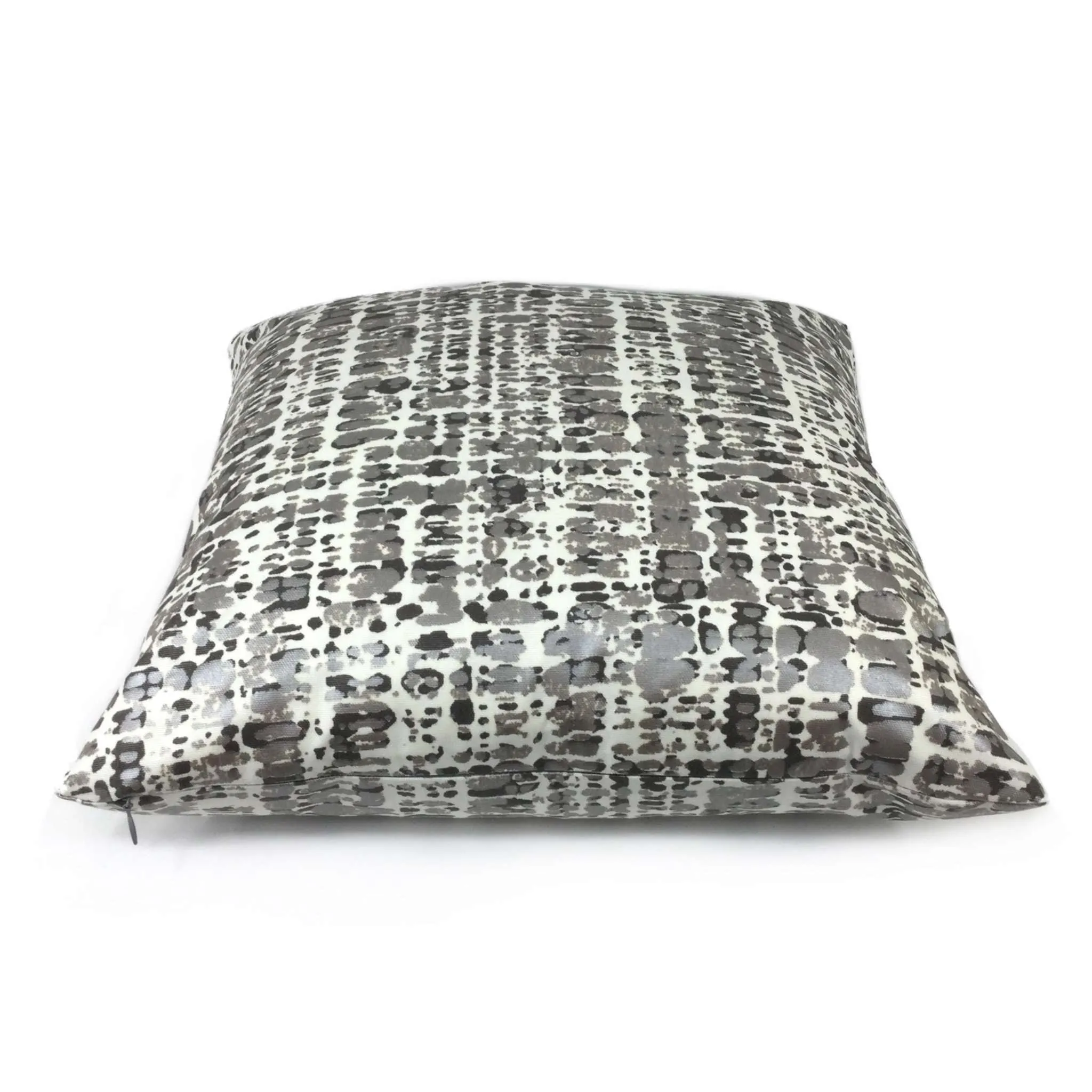 Metallic Silver Gray Cream Paint Splatter Abstract Pillow Cover