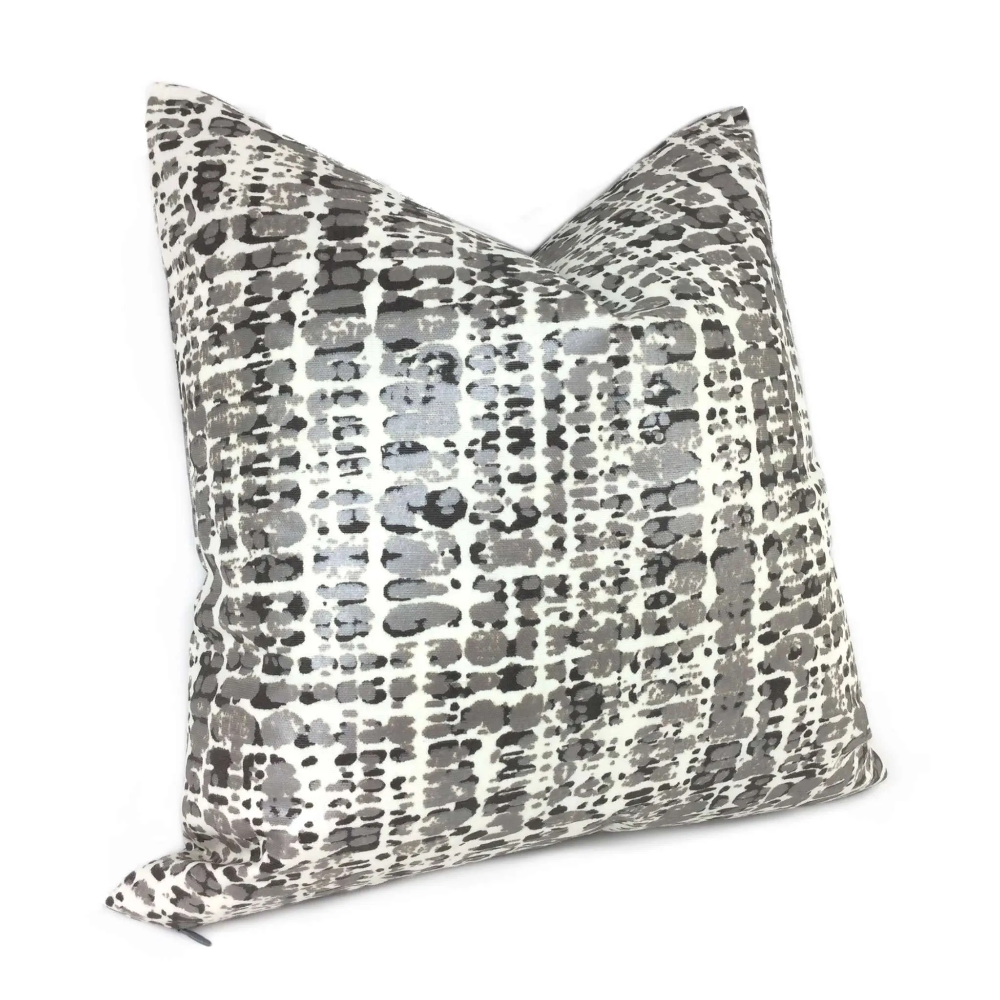 Metallic Silver Gray Cream Paint Splatter Abstract Pillow Cover