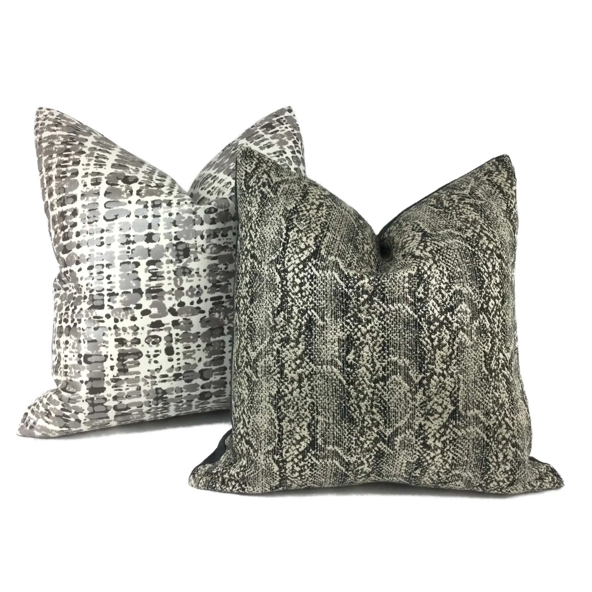 Metallic Silver Gray Cream Paint Splatter Abstract Pillow Cover