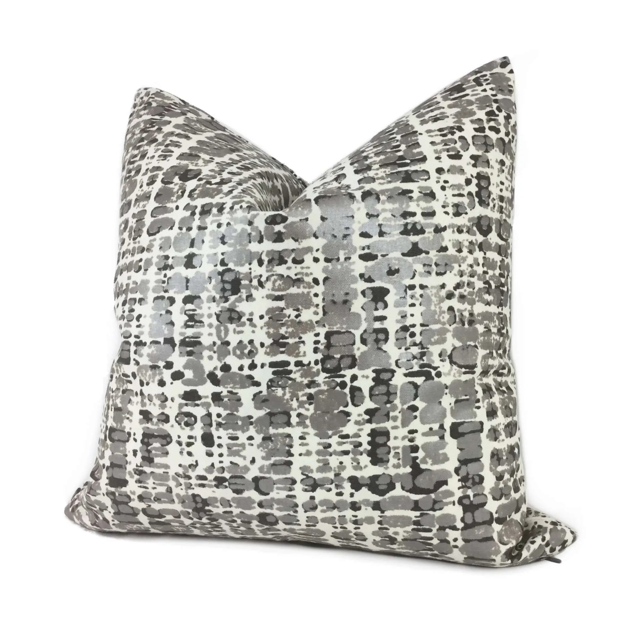 Metallic Silver Gray Cream Paint Splatter Abstract Pillow Cover