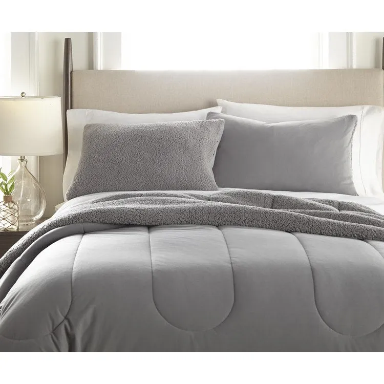 Micro Flannel Reverse to Sherpa Comforter Set - Twin/Greystone