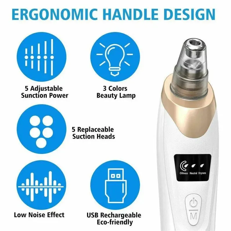 Miss Beauty New 5 in 1 Electric Rechargeable Black Head Remover Machine Acne Oil Vacuum Suction Face Pore Cleaner Facial Beauty Equipment White And Blackhead Removal Multifunction Device With LED Display Nose Extractor