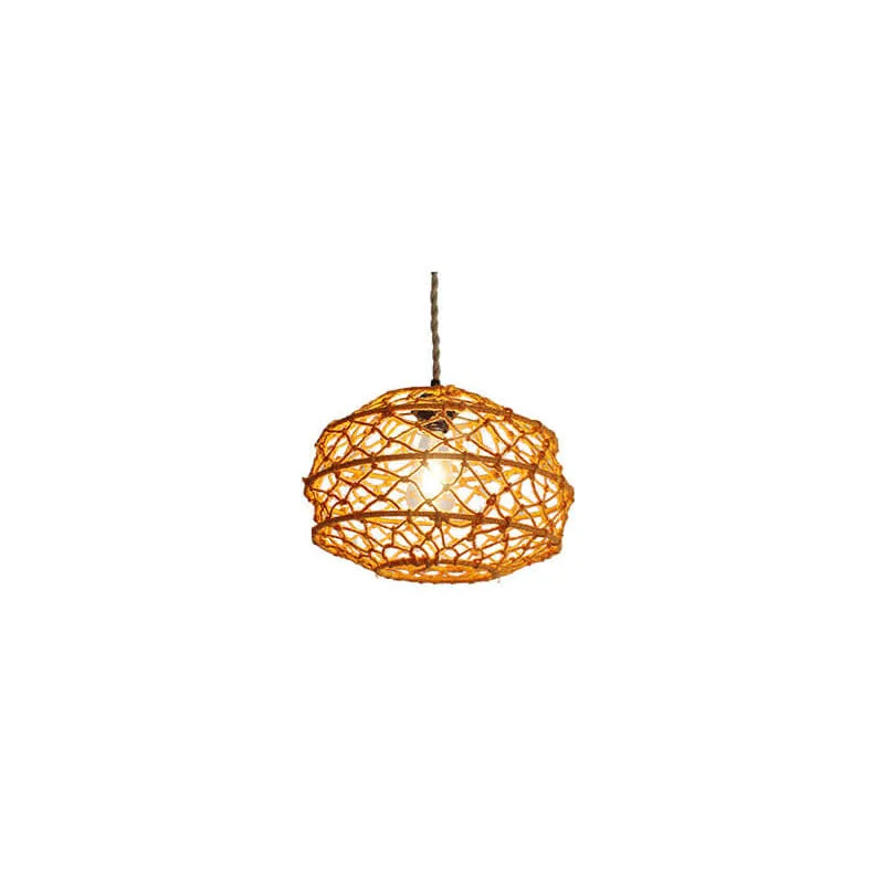 Modern Minimalist Woven Hemp Rope Wrought Iron Lantern 1-Light Pendant Light