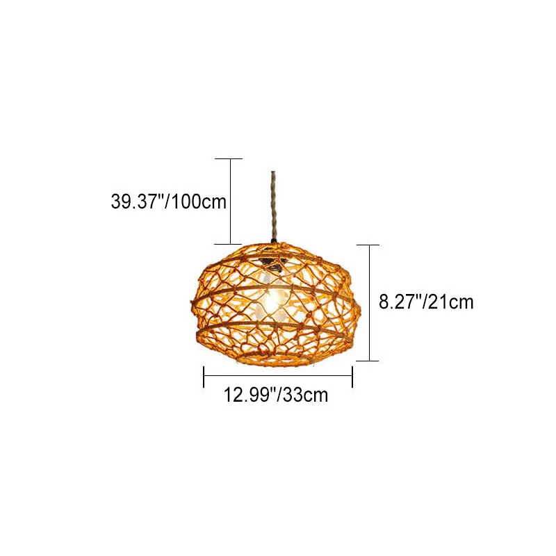 Modern Minimalist Woven Hemp Rope Wrought Iron Lantern 1-Light Pendant Light