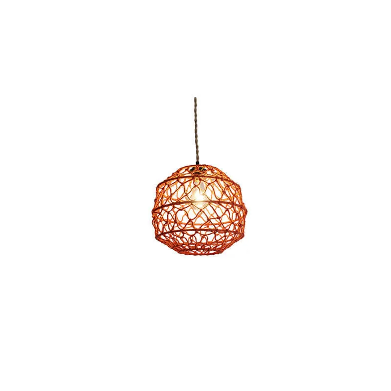 Modern Minimalist Woven Hemp Rope Wrought Iron Lantern 1-Light Pendant Light