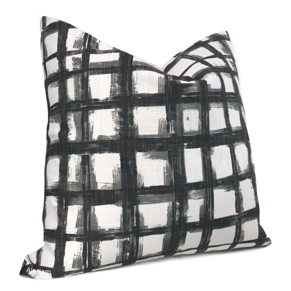 Murphy Black White Brushstroke Checks Pillow Cover