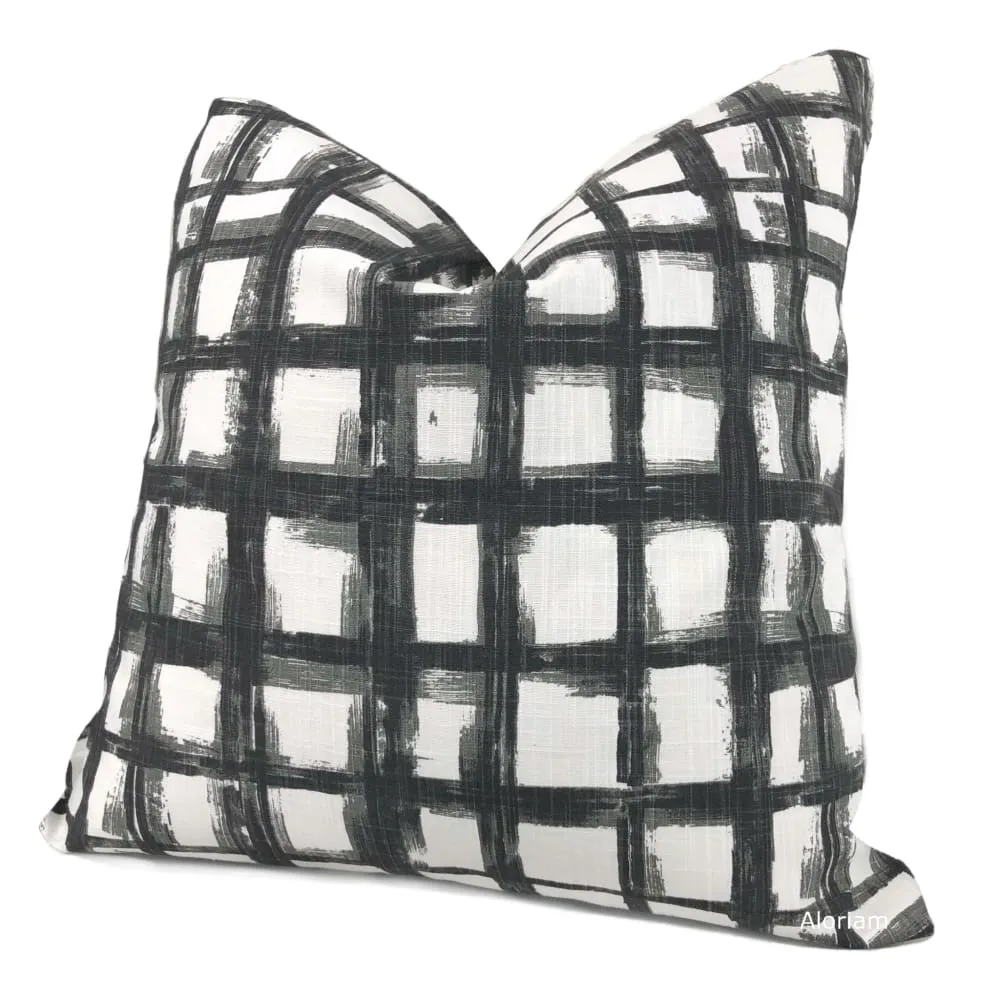 Murphy Black White Brushstroke Checks Pillow Cover