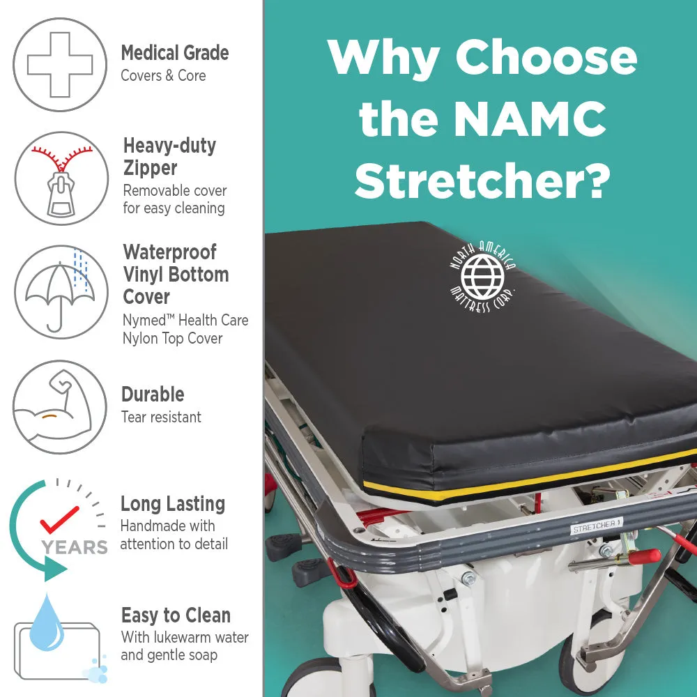 NAMC 4" Standard Stretcher Pad with Color Identifier - 24"x76" - 12" Taper @ Head; 4" @ Foot