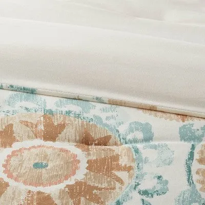 New - Full/Queen Boho Suzani Print Comforter and Sham Set Ivory/Light Teal Blue - Threshold