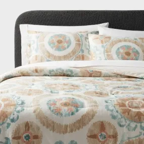 New - Full/Queen Boho Suzani Print Comforter and Sham Set Ivory/Light Teal Blue - Threshold