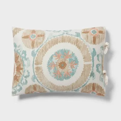 New - Full/Queen Boho Suzani Print Comforter and Sham Set Ivory/Light Teal Blue - Threshold