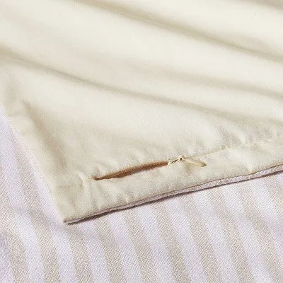 New - Full/Queen Heavyweight Linen Blend Stripe Comforter & Sham Set Natural - Casaluna