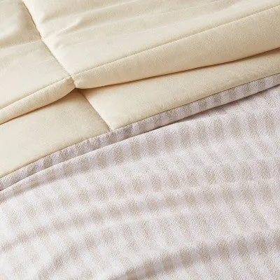 New - Full/Queen Heavyweight Linen Blend Stripe Comforter & Sham Set Natural - Casaluna