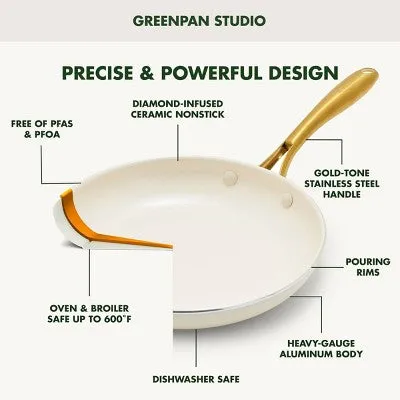 New - GreenPan Studio 10" Ceramic Nonstick Aluminum Fry Pan Linen