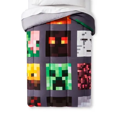 New - Minecraft Full Good Vs Evil Comforter Gray