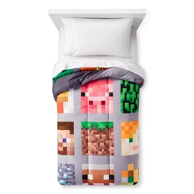 New - Minecraft Full Good Vs Evil Comforter Gray