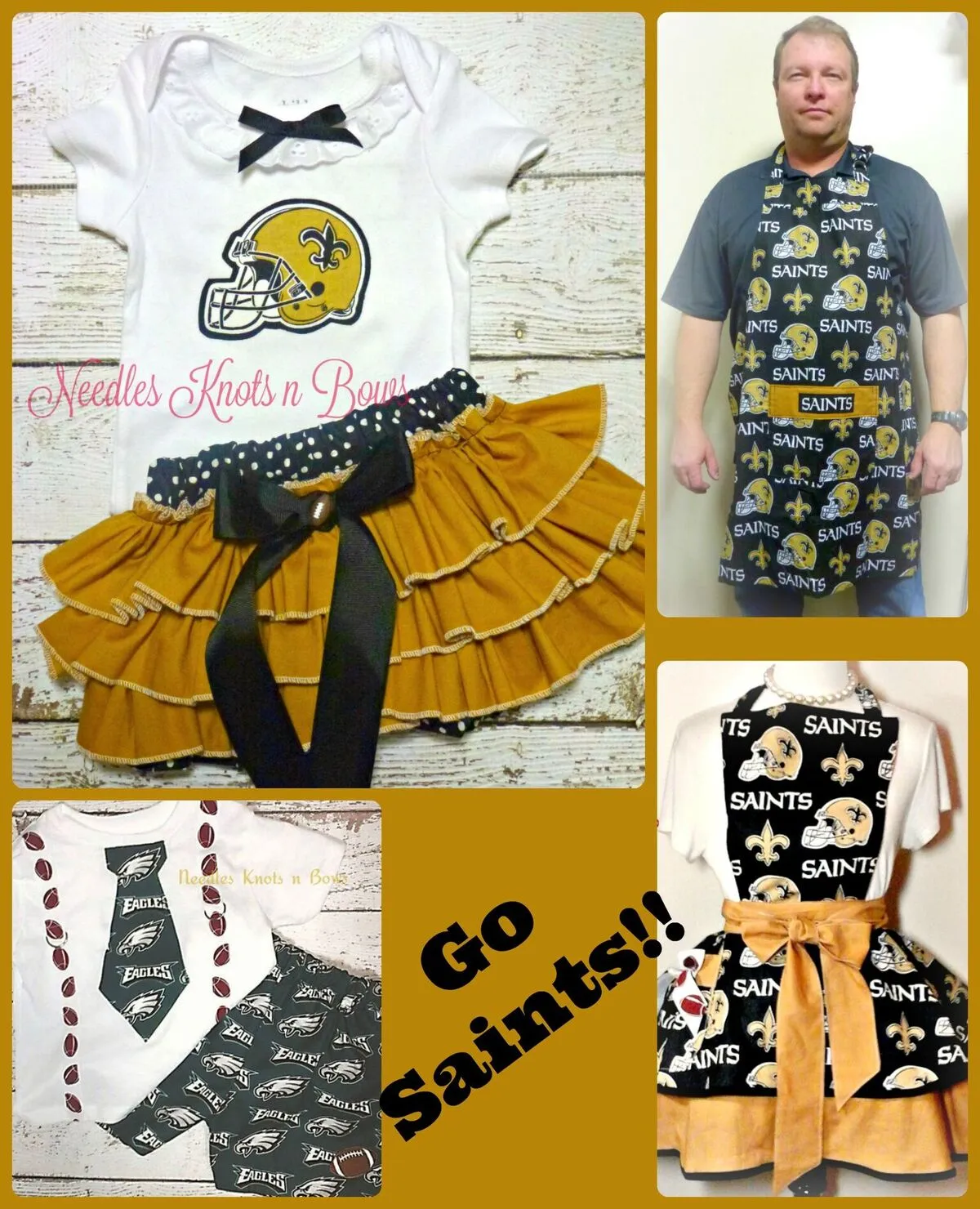 New Orleans Saints Apron, Womens Flirty Football Apron with Pocket, Aprons