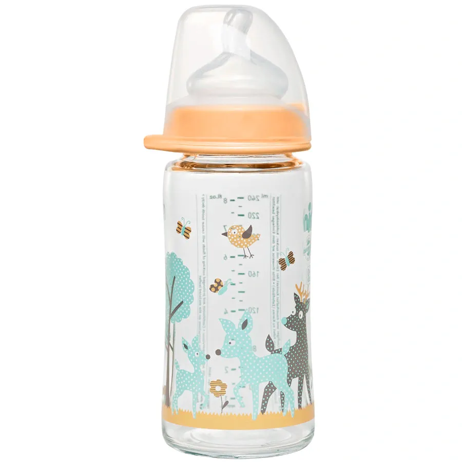 Nip Wide Neck Glass Bottle With Silicone Teat-M 240ml Girl Deer