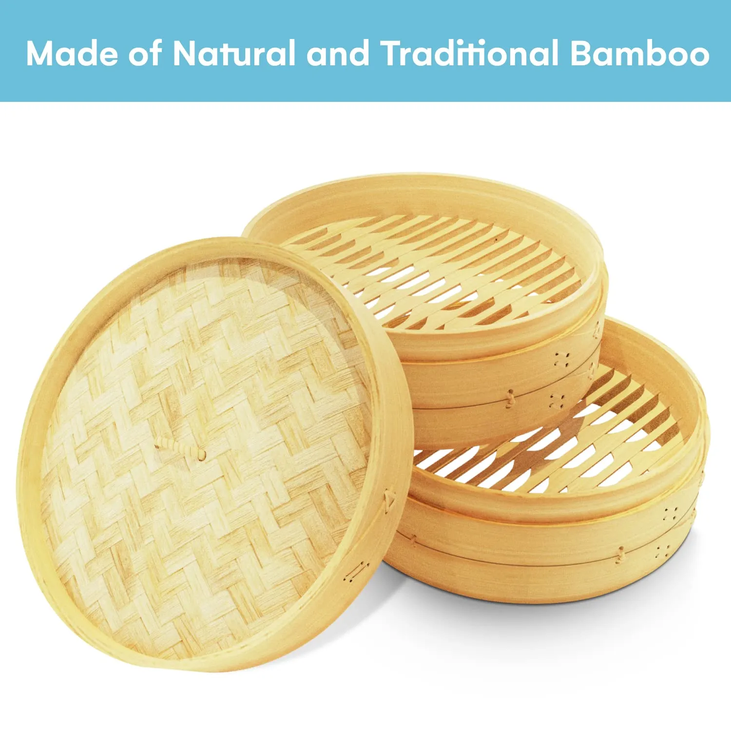 NOA 10 Inch Bamboo Steamer Basket | 2 Tier Natural Bamboo Dumpling Steamer with Lid used