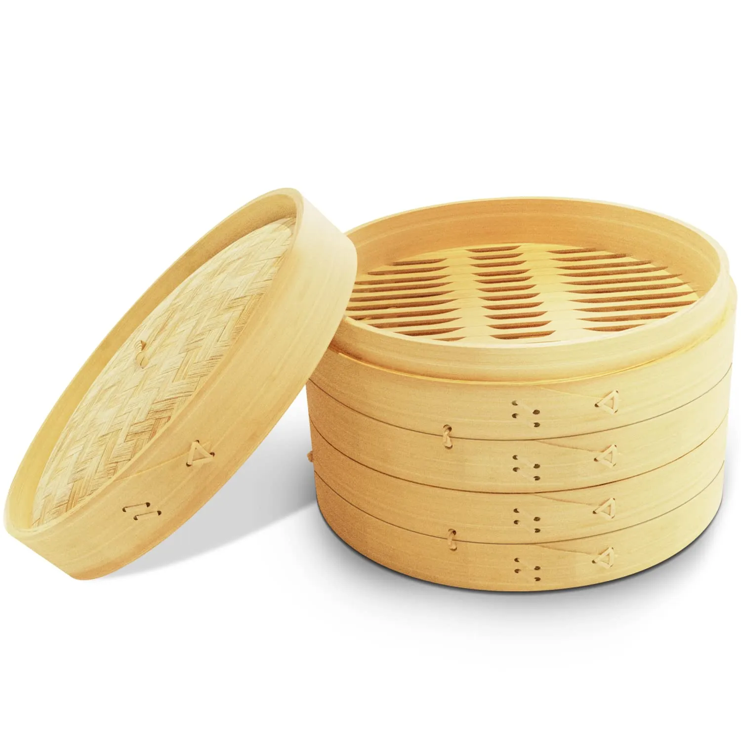 NOA 10 Inch Bamboo Steamer Basket | 2 Tier Natural Bamboo Dumpling Steamer with Lid used