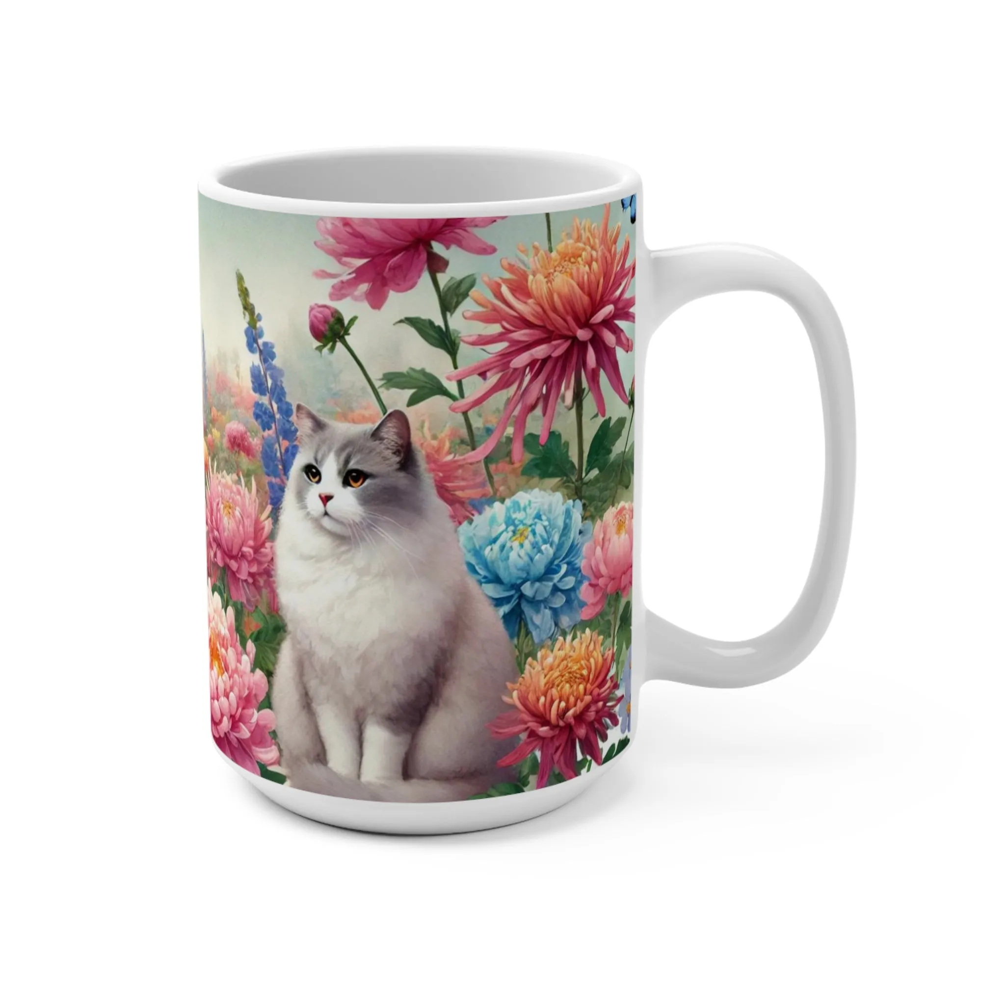 November Birth Month Flowers - Cat Lover - Mug 15oz