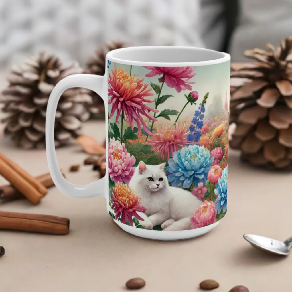 November Birth Month Flowers - Cat Lover - Mug 15oz