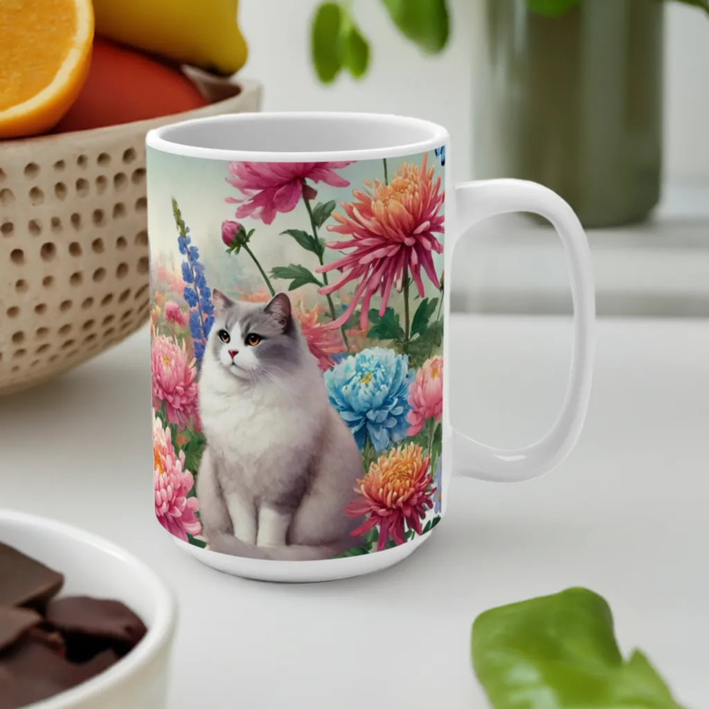 November Birth Month Flowers - Cat Lover - Mug 15oz