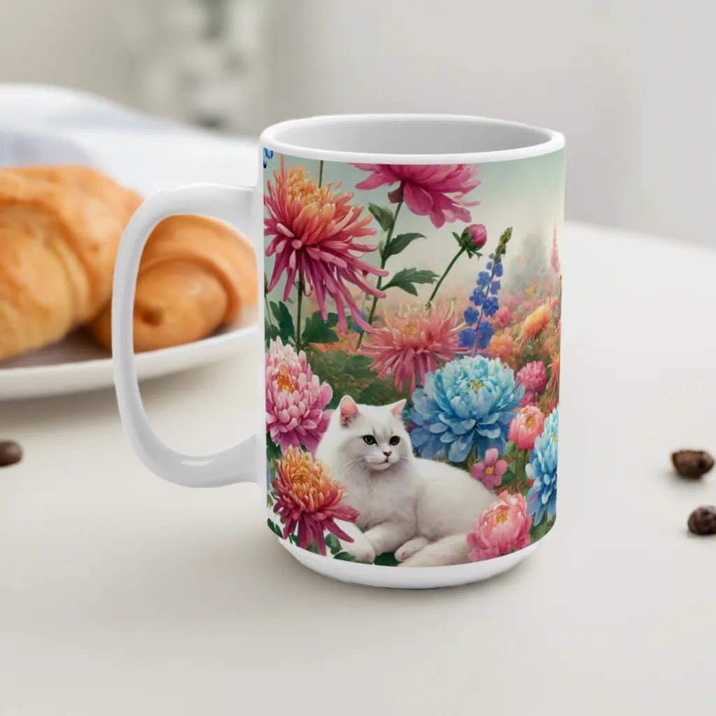 November Birth Month Flowers - Cat Lover - Mug 15oz