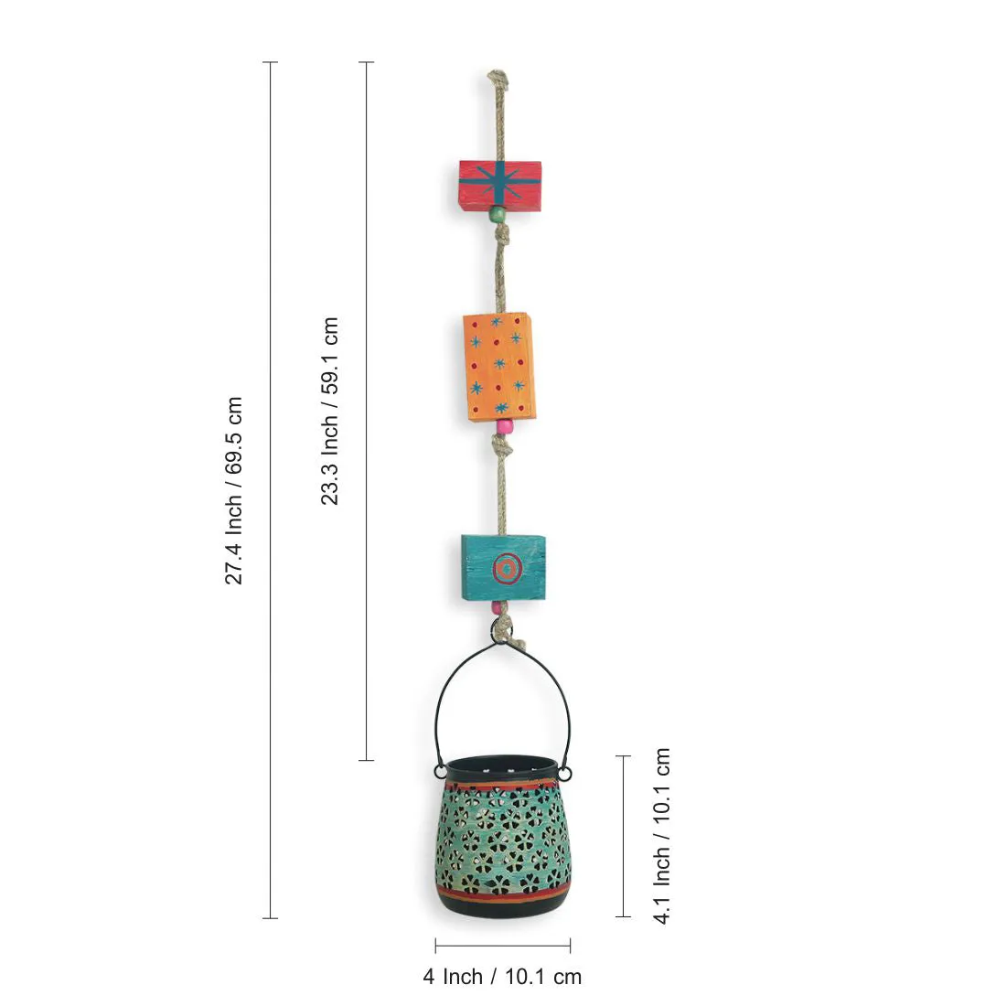 'Oasis Radiance' Hand-Painted Hanging Tea-Light Holder In Iron (Turquoise Blue)