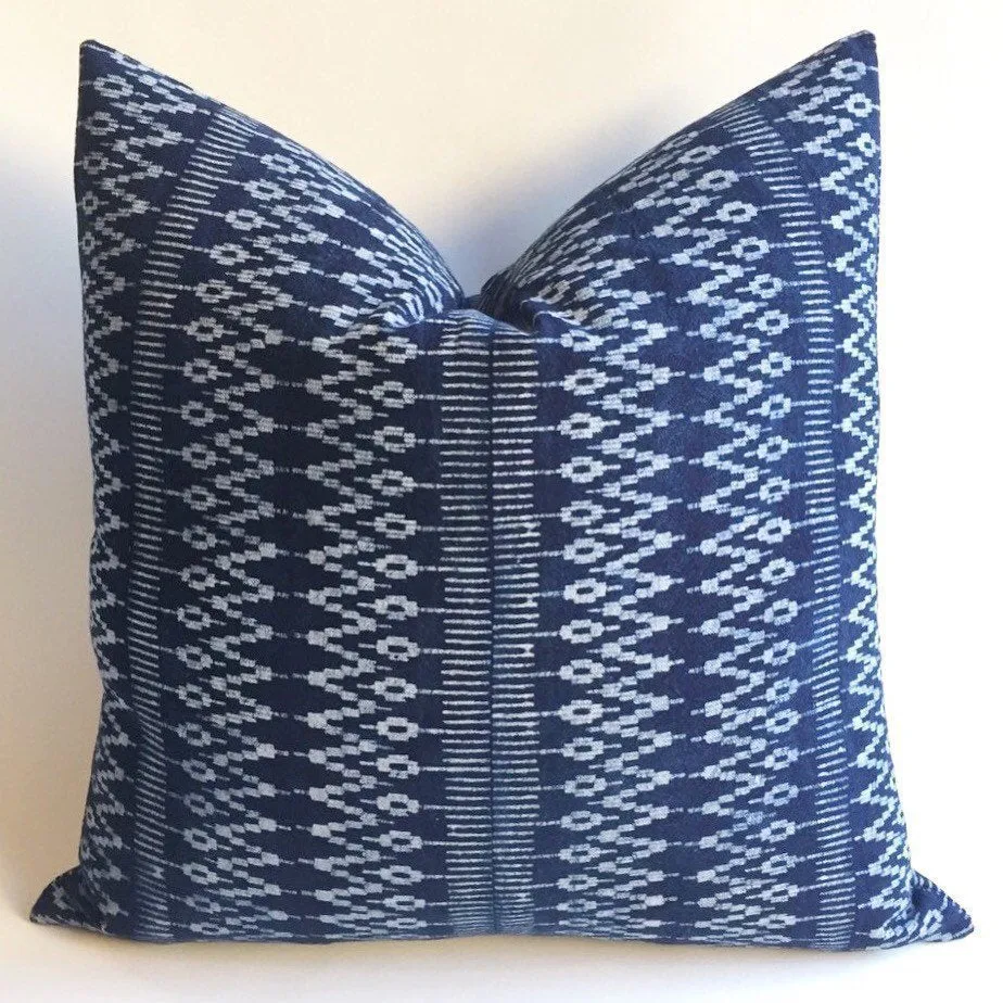 One Indigo Hmong Ethnic Bohemian Lumbar Pillow cover:  12x21 inch / 18 inch pillow / square pillow / Indigo rectangular pillow