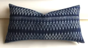 One Indigo Hmong Ethnic Bohemian Lumbar Pillow cover:  12x21 inch / 18 inch pillow / square pillow / Indigo rectangular pillow