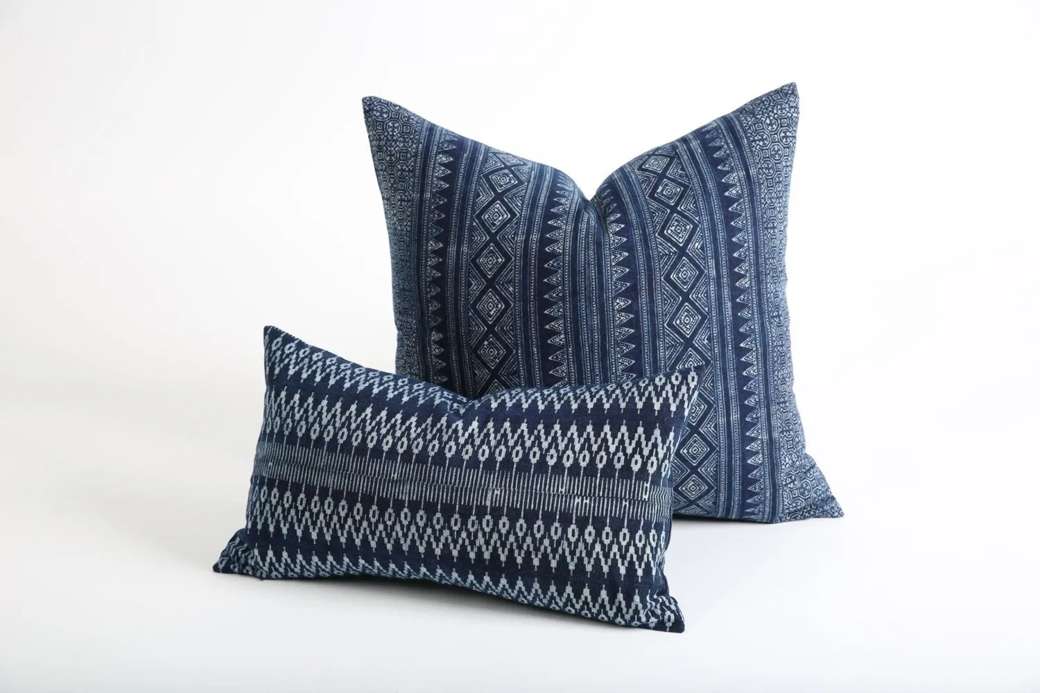 One Indigo Hmong Ethnic Bohemian Lumbar Pillow cover:  12x21 inch / 18 inch pillow / square pillow / Indigo rectangular pillow