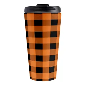 Orange and Black Buffalo Plaid Travel Mug