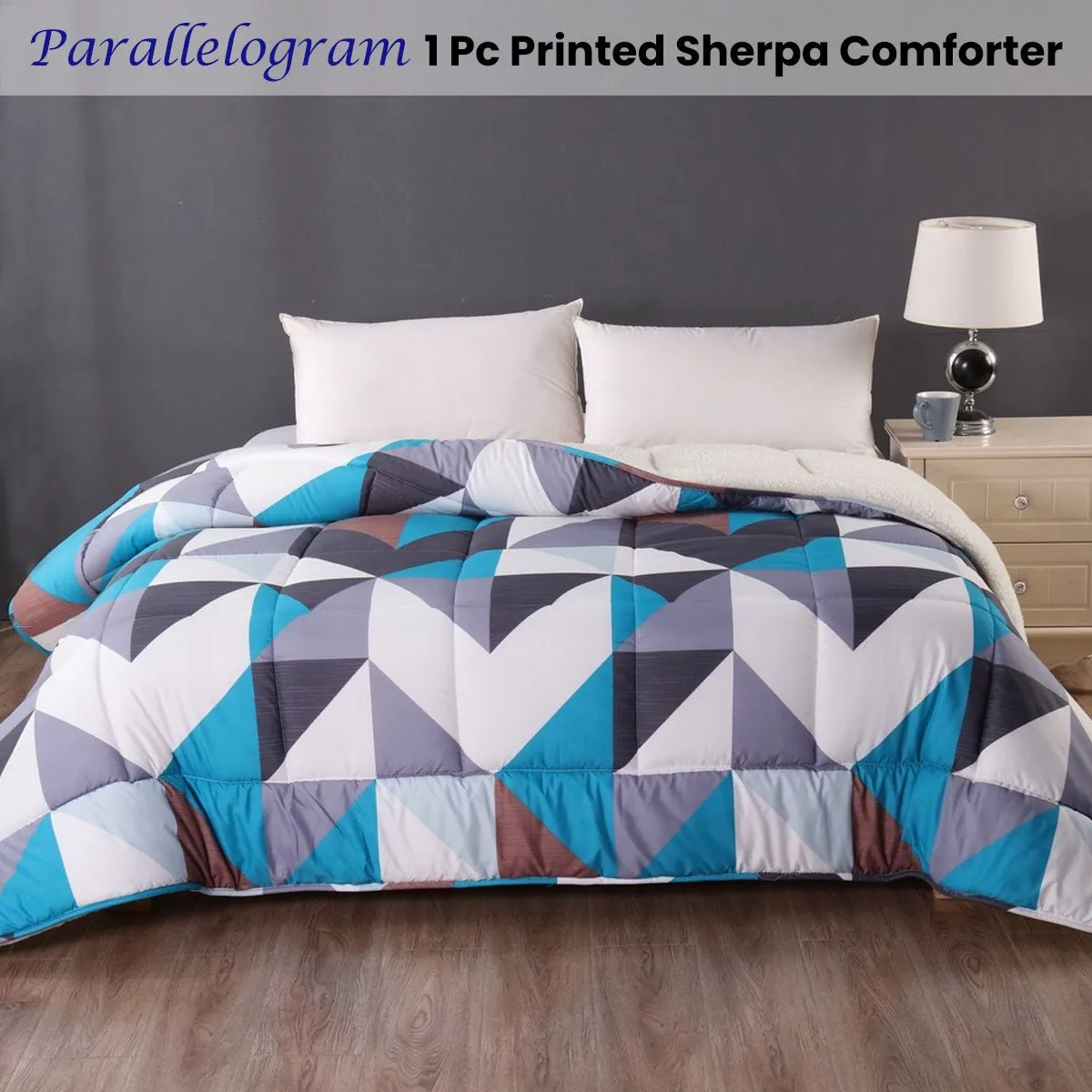 Parallelogram 1 Pc Printed Sherpa Comforter King