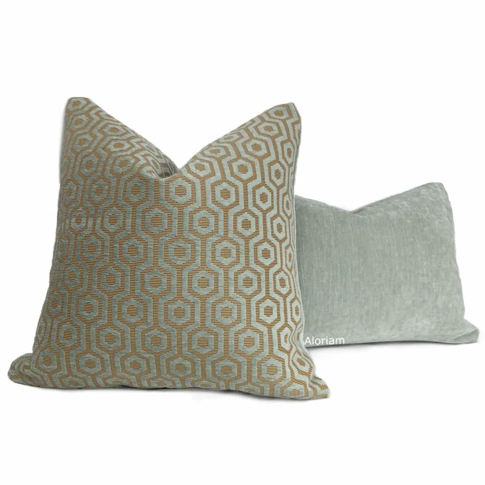 Pascal Seafoam Green Honeycomb Lattice Chenille Pillow Cover