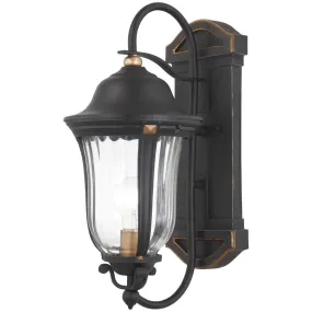 Peale Street 17 in. Outdoor Wall Lantern Black & Gold Finish