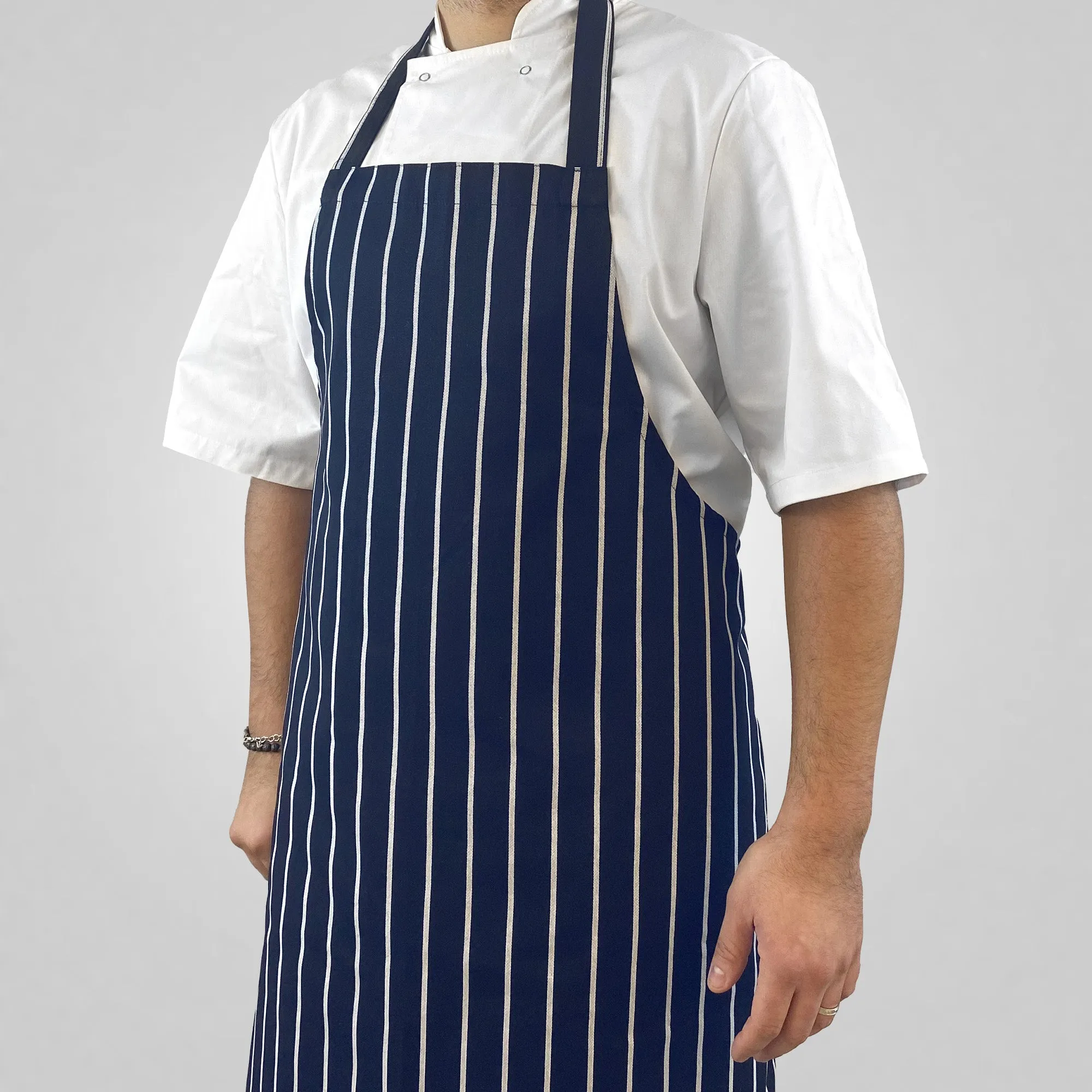 Pegasus Aprons 100% Polyester Navy/White Stripe Butcher's Bib Apron