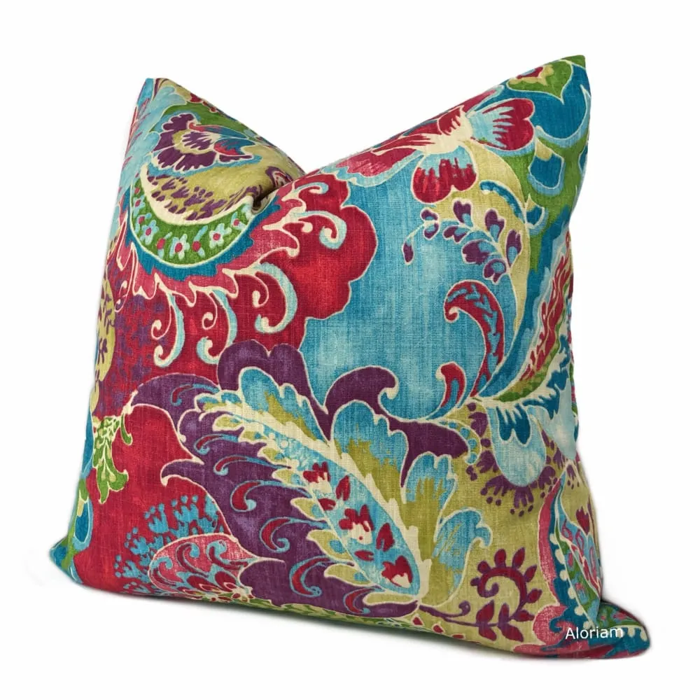 Persephone Red Green Blue Purple Multicolor Floral Print Pillow Cover