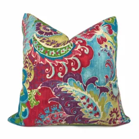 Persephone Red Green Blue Purple Multicolor Floral Print Pillow Cover