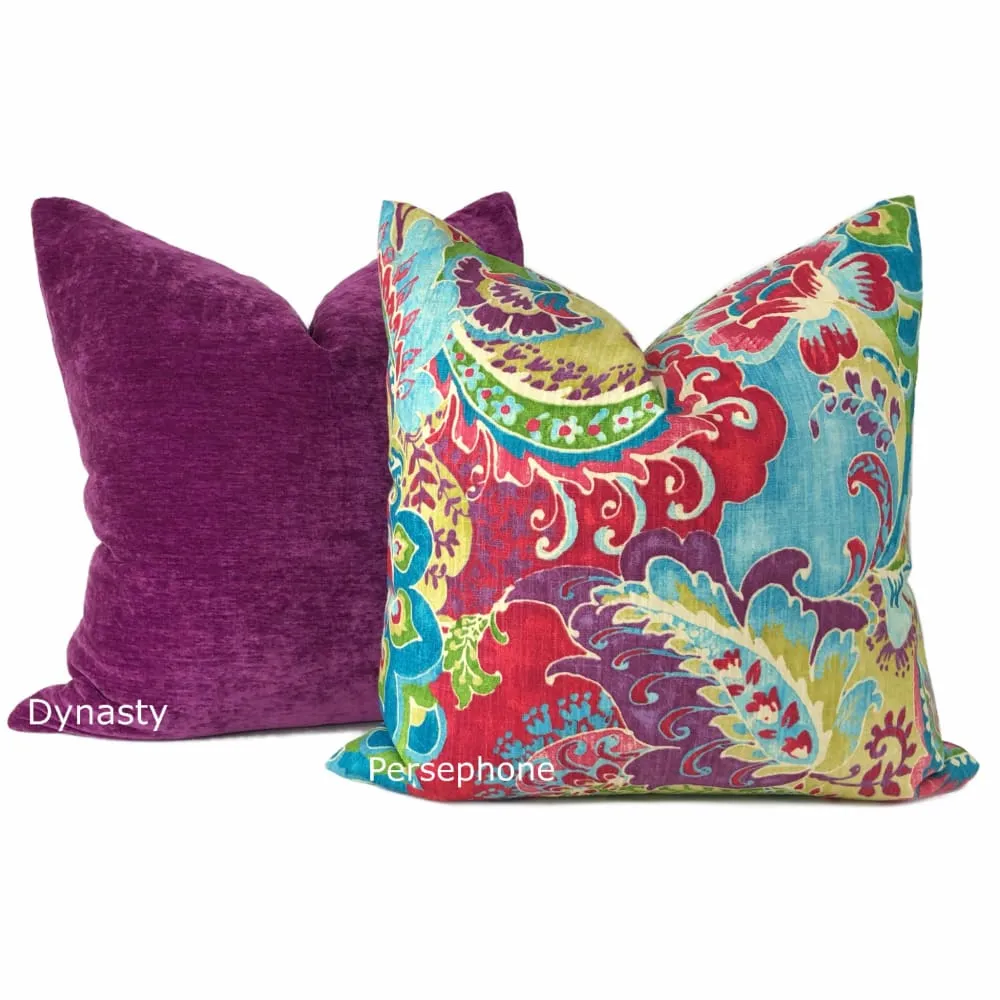 Persephone Red Green Blue Purple Multicolor Floral Print Pillow Cover