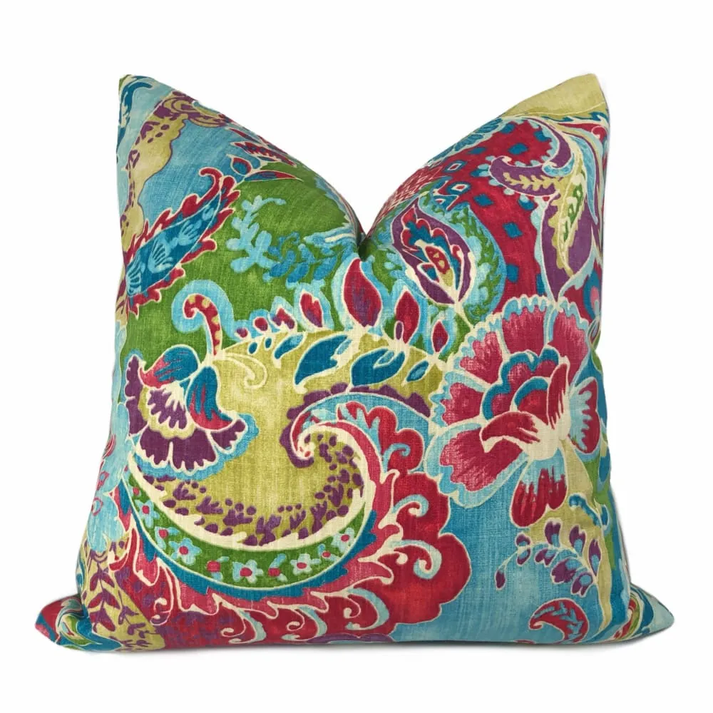 Persephone Red Green Blue Purple Multicolor Floral Print Pillow Cover