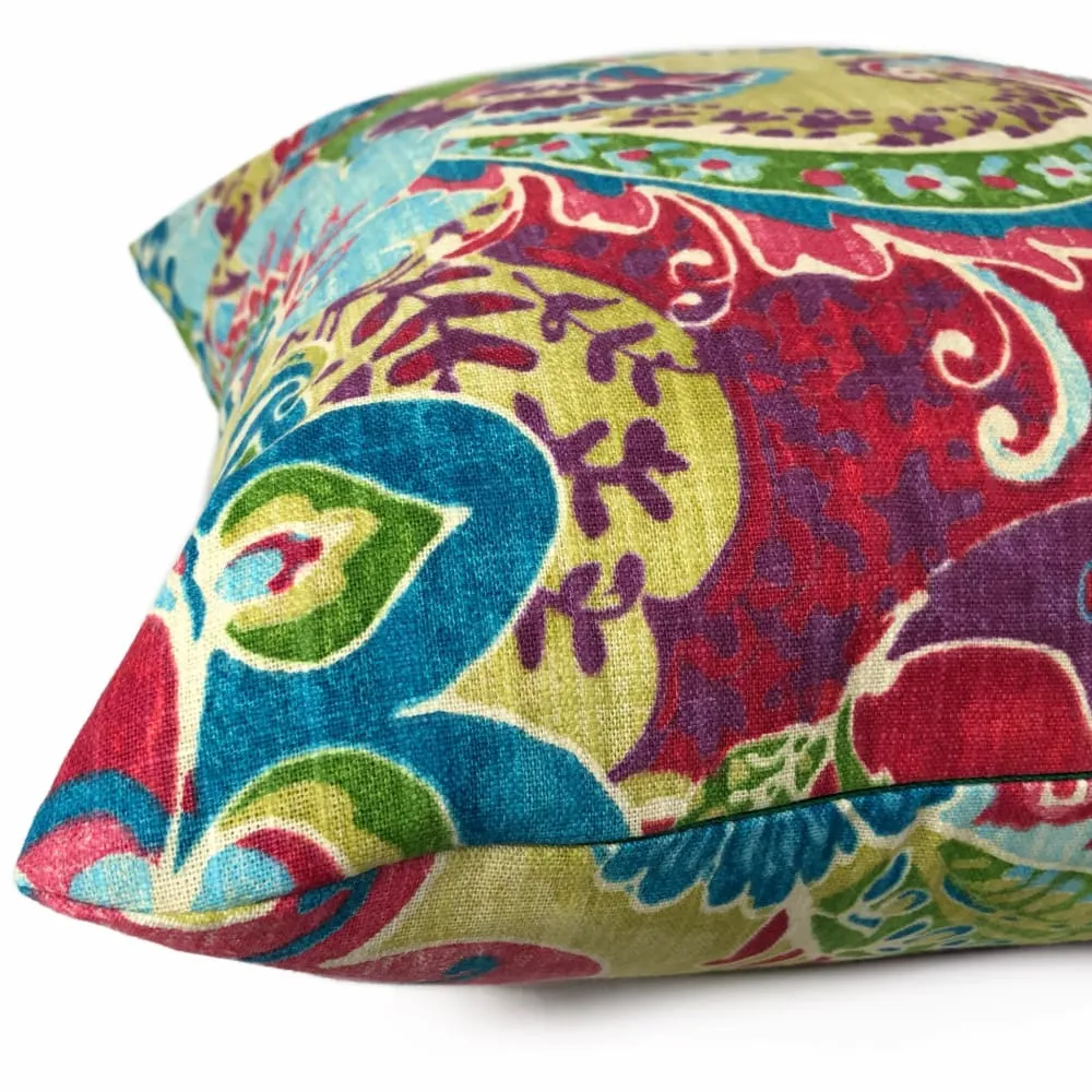 Persephone Red Green Blue Purple Multicolor Floral Print Pillow Cover