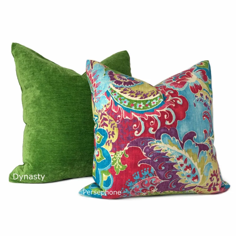 Persephone Red Green Blue Purple Multicolor Floral Print Pillow Cover