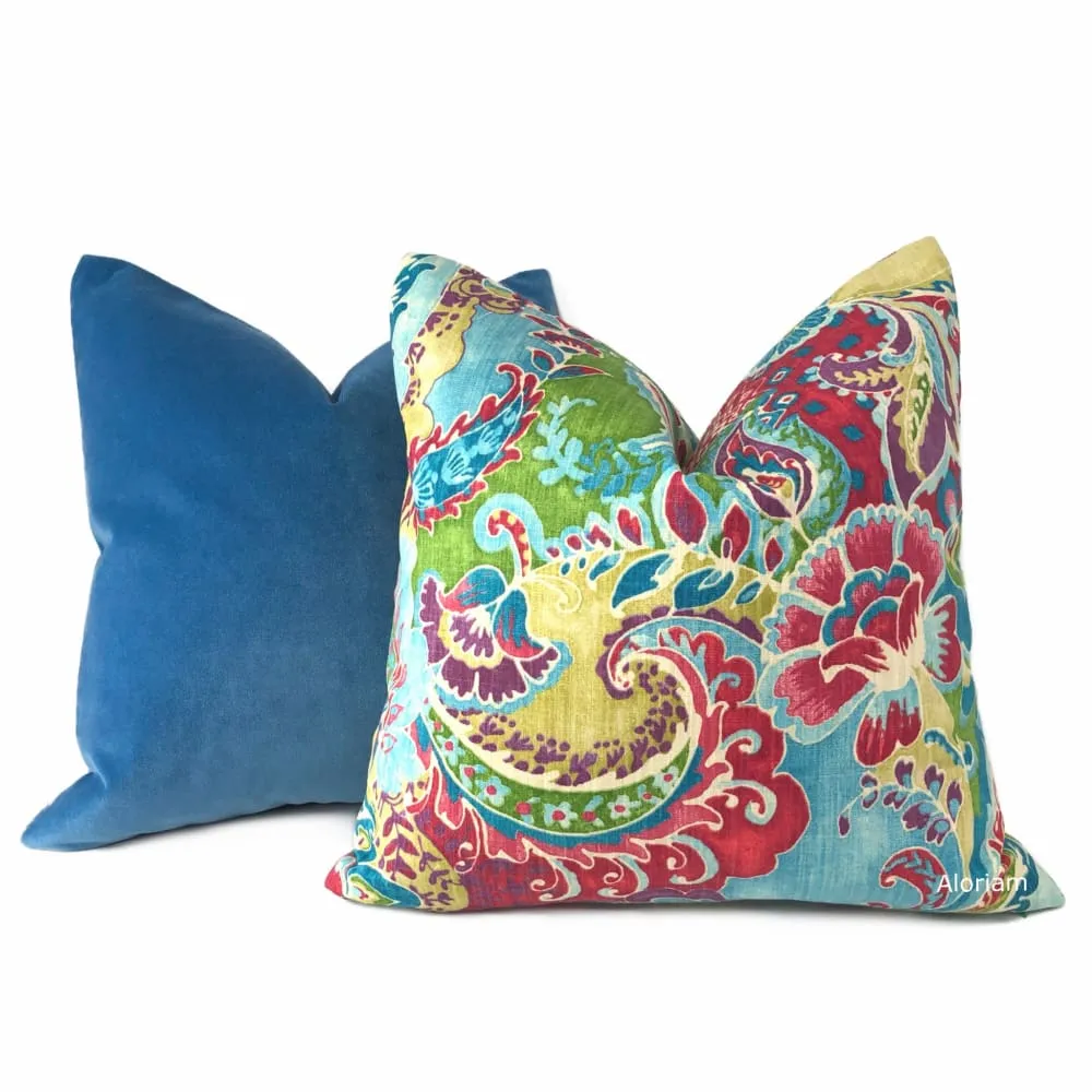 Persephone Red Green Blue Purple Multicolor Floral Print Pillow Cover