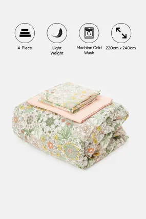 Pink Floral Printed Comforter Set (Double Size)