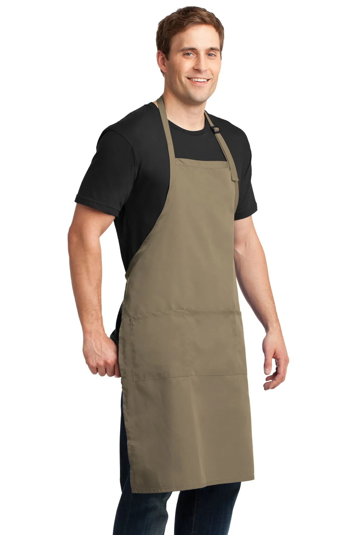 Port Authority Easy Care Customized Extra Long Bib Aprons with Stain Release, Khaki