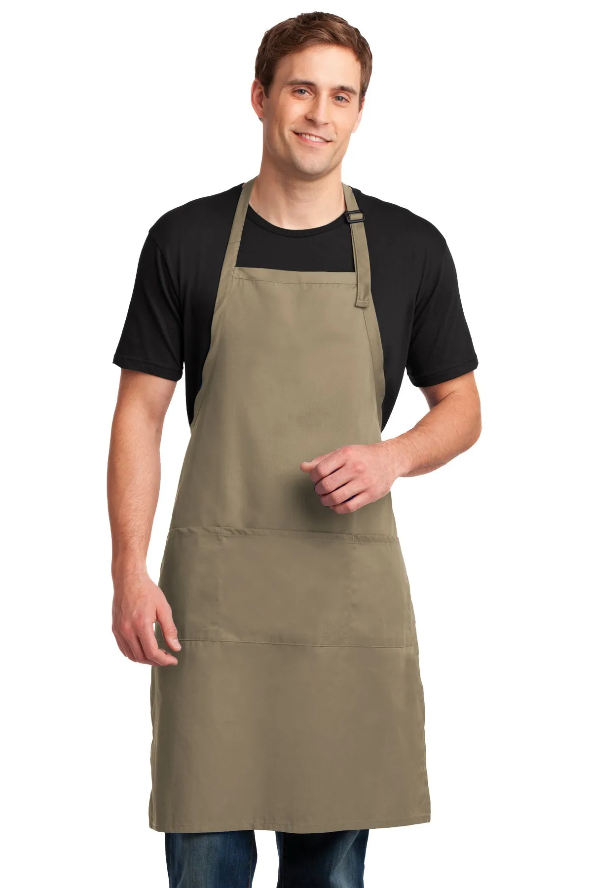 Port Authority Easy Care Customized Extra Long Bib Aprons with Stain Release, Khaki