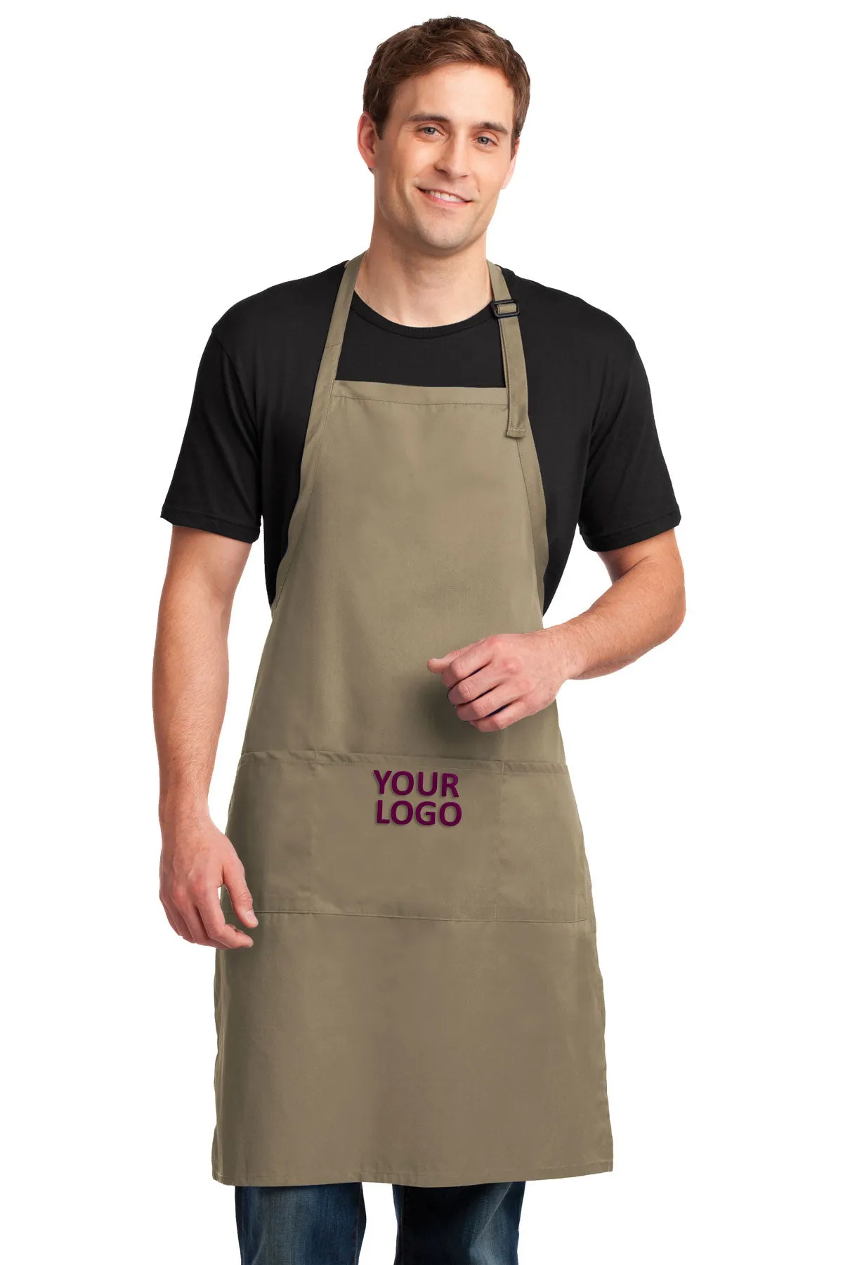 Port Authority Easy Care Customized Extra Long Bib Aprons with Stain Release, Khaki