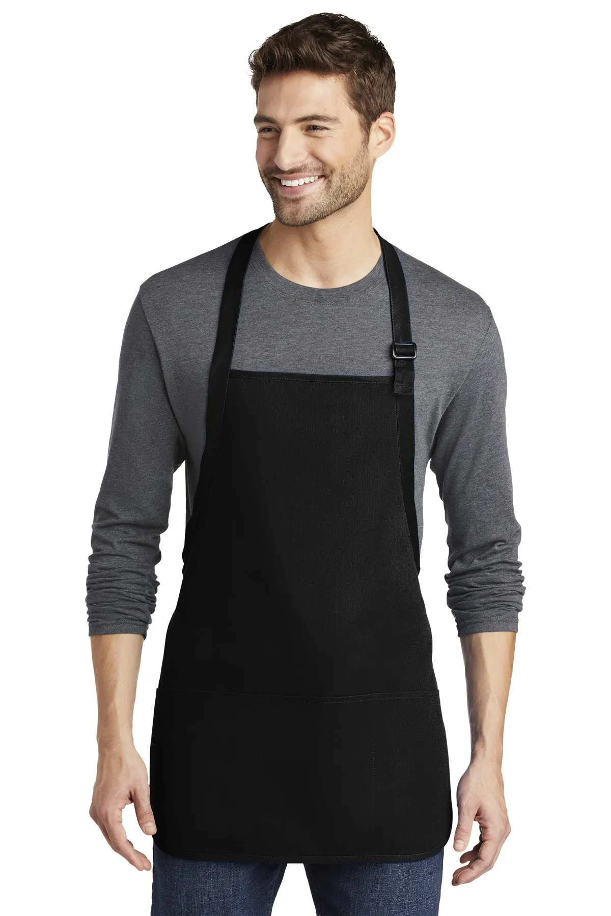 Port Authority Medium-Length Custom Aprons with Pouch Pockets, Black